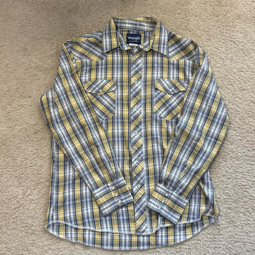 Wrangler Yellow and Gray Plaid Western Button-Down Shirt